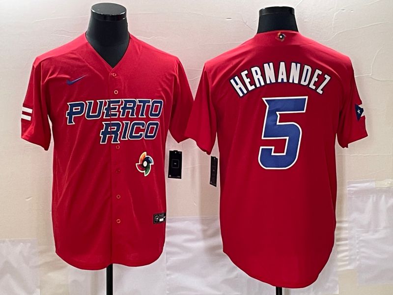 Men 2023 World Cub Puerto Rico 5 Hernandez Red Nike MLB Jersey8